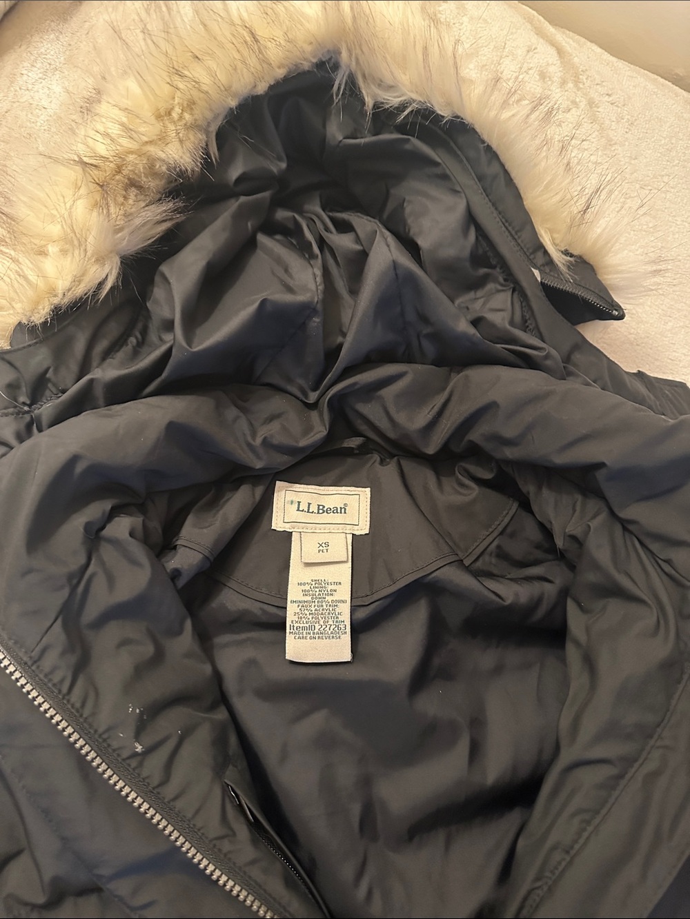 L.L. Bean Black Coat with Faux Fur Trim